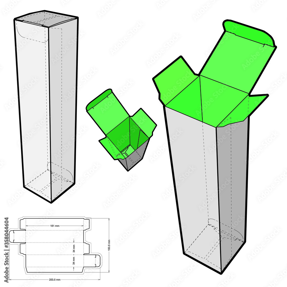 Folding Box (Internal measurement 3.4x3.4x16cm) and Die-cut Pattern ...
