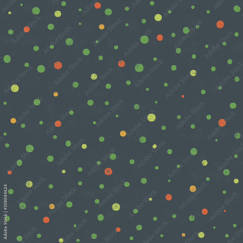 Green, orange and yellow scattered circles pattern on black background Green, orange and yellow scattered circles pattern on black background