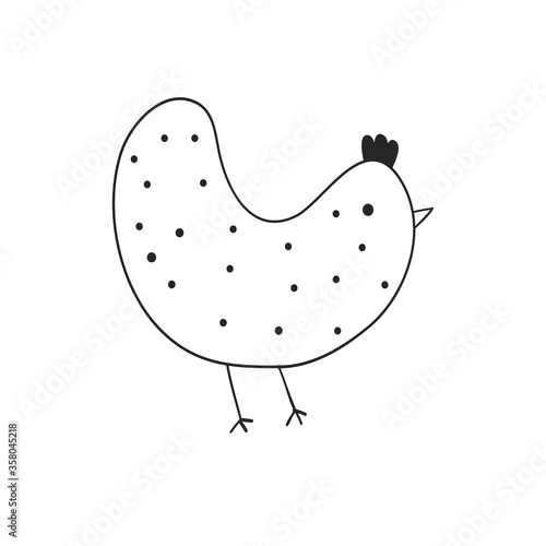 Cute chicken. Black and white vector illustration.In cartoon style, line art. Elements for design cover food package, advertising banner, card.