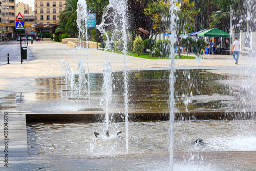 Fountains with jets from the ground to refresh people