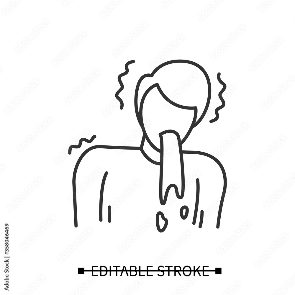 Vomiting icon. Man throwing up. Concept linear pictogram for heat stroke, brain damage, food