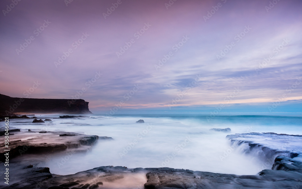 Sunset view of Garie beach and north head in Royal National Park of Australia