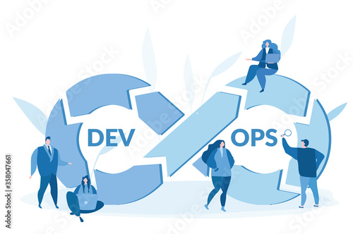 Team of programmer concept with dev ops software development . Vector illustration for web banner, infographics, mobile website.