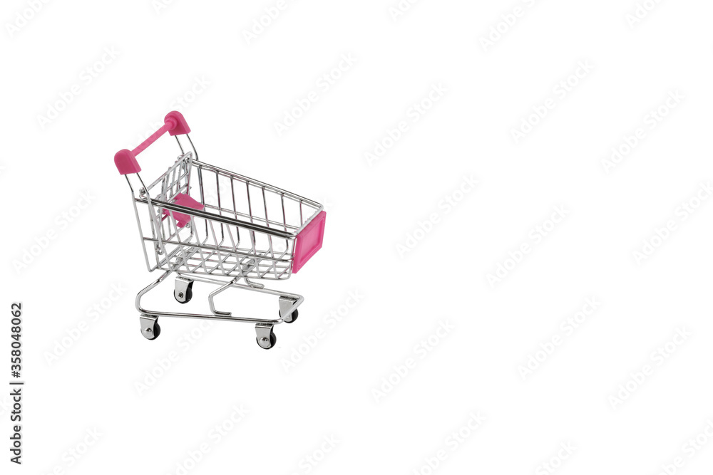 Empty shopping cart, side view, isolated on white background
