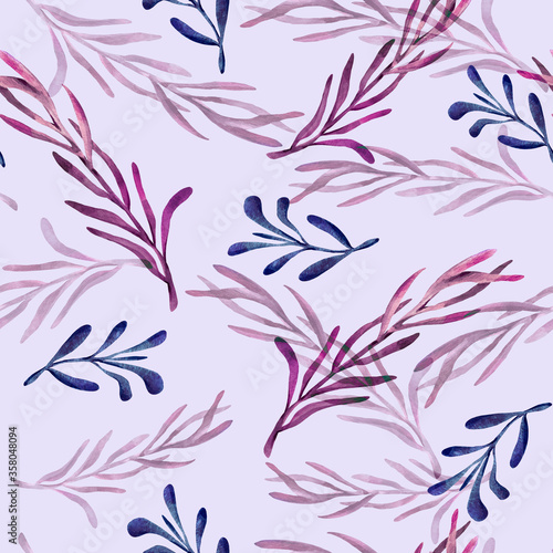 hand drawn purple pattern with leaves