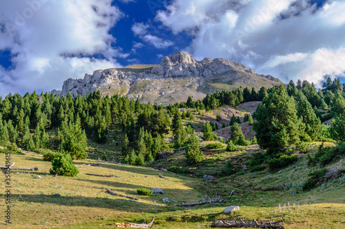 Beautiful view of the mountains (Natural Parc of Cadí-Moixero, Catalonia, Spain), Gosolans Pass and the Peak of Comabona.