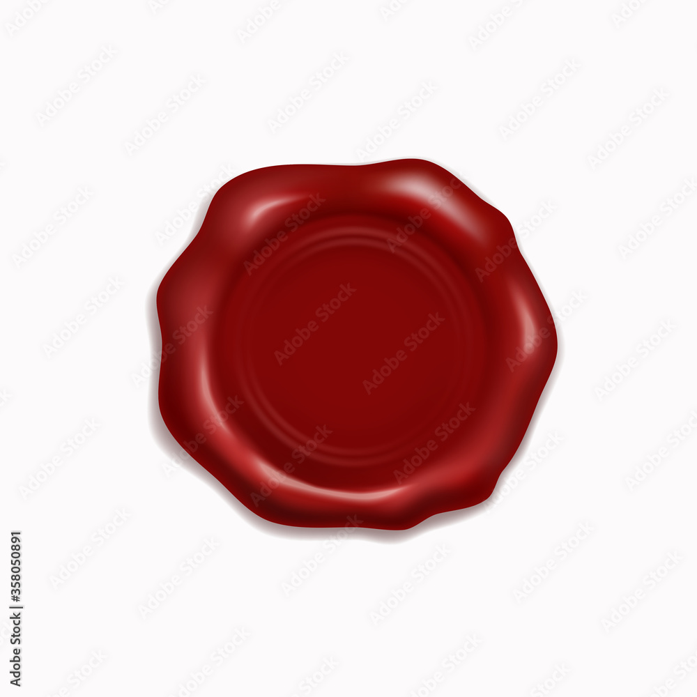 Stamp or wax seal isolated on white background. Vector red certificate quality symbol. 3d old realistic round medieval decorative element design. Stamp or wax seal isolated on white background. Vector red certificate quality symbol. 3d old realistic round medieval decorative element design.