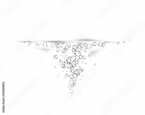 Bubbles underwater swirl texture isolated on white background. Vector pure gas, air or oxygen balls under water. Realistic soda effect pattern.