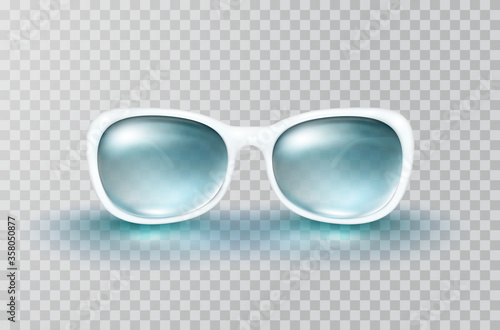 Sunglasses isolated on transparent background. Summer 3d eye protect element. Vector blue sun glasses template.