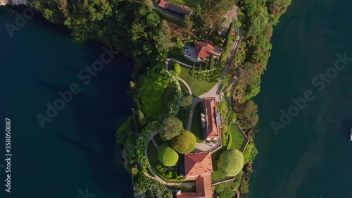 Aerial 4K - Villa del Balbianello, Town of Lenno, Lake Como, Italy