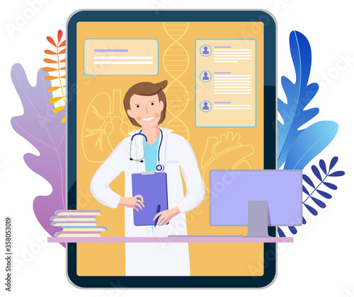 Concept Vector Illustration of Virtual Doctor Visit. Medical Advice Online.