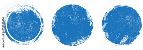 Circle grunge stamp set. Round vector isolated on white background. Blue stamp vector. Collection for grunge badge, seal, ink and stamp design template. Round grunge hand drawn circle shape, vector