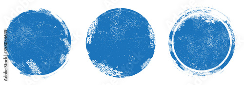 Circle grunge stamp set. Round vector isolated on white background. Blue stamp vector. Collection for grunge badge, seal, ink and stamp design template. Round grunge hand drawn circle shape, vector