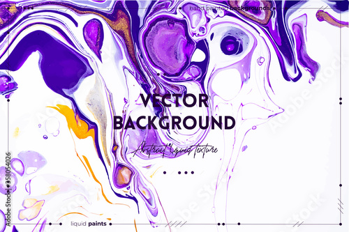 Fluid art texture. Abstract backdrop with iridescent paint effect. Liquid acrylic artwork with chaotic mixed paints. Can be used for posters or wallpapers. Violet, white and golden overflowing colors