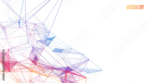 Network background abstract. Connect technology business concept of line grid triangle structure on white background. Global internet communication colorful tech backdrop. Vector illustration EPS 10.