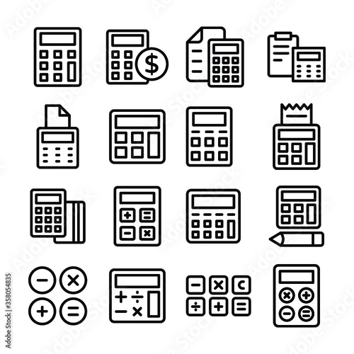 
Accounting, Calculation, Calculator, Digital Calculator, Maths Line Vector Icons Set 
