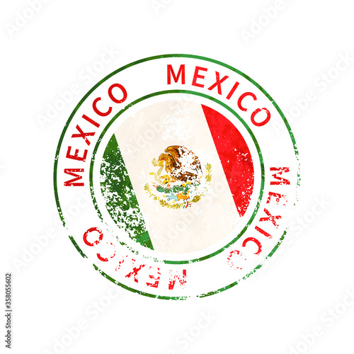 Mexico sign, vintage grunge imprint with flag on white