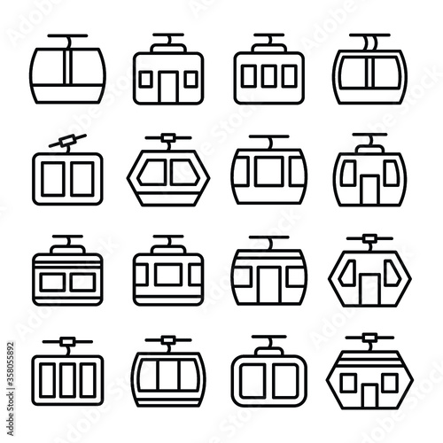 
Aerial Lift, Detachable chairlift, Elevated Passenger Ropeway, Lift, Ropeway Line Vector Icons Set 
