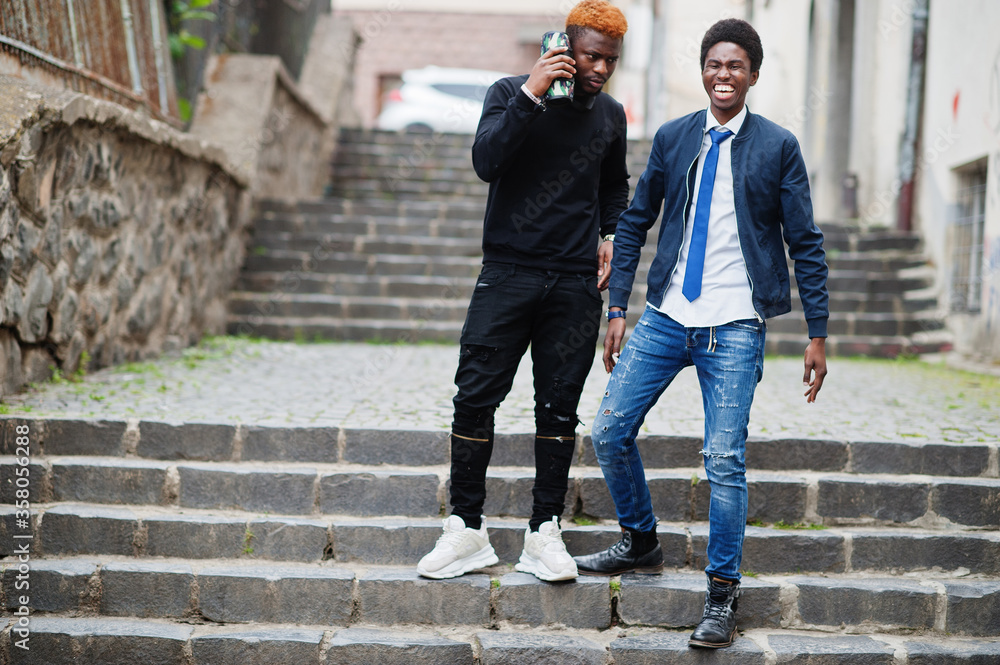Two afircan man friends having fun outdoor. Two afircan man friends having fun outdoor.