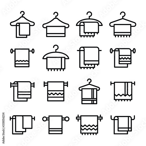 
Towel, Bath Towel, Bathroom, Towel Hanger Line Vector Icons Set 
