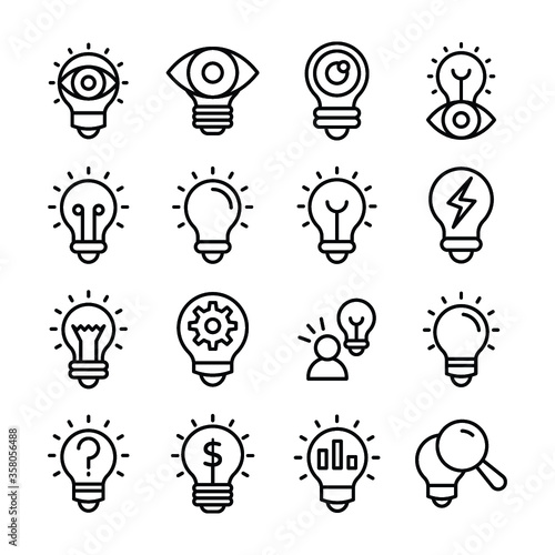  Bulb, Idea, Observation, Observe, View Line Vector Icons Set 