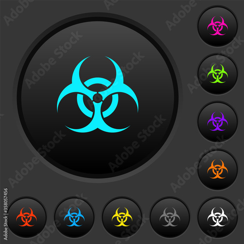 Biohazard sign dark push buttons with color icons