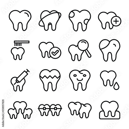 
Tooth, Healthy Tooth, Cavity, Stomatology, Tooth Brushing, Dental Treatment, Dental Disorder, Dental Syringe, Happy Tooth, Tooth Pathology, Dentology, Dental Braces Line Vector Icons Set 
