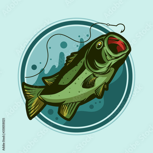 bass fish badge emblem vector illustration design