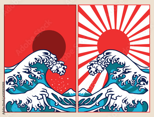 japan wave illustration design poster