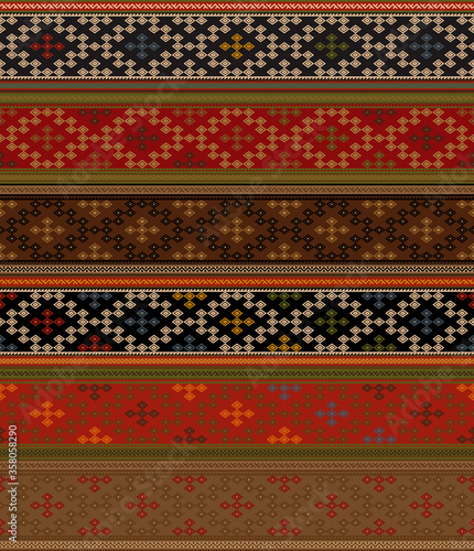 Turkish kilim pattern. Colorful tribal vintage rug. Seamless textile background design.  