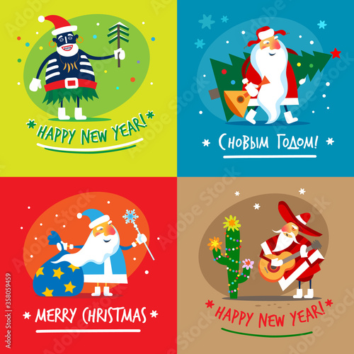 Various international Santa Сlauses. Merry Christmas. Vector illustration