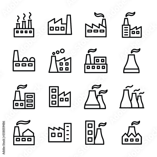 
Industry, Factory, Industrial, Mill Line Vector Icons Set
