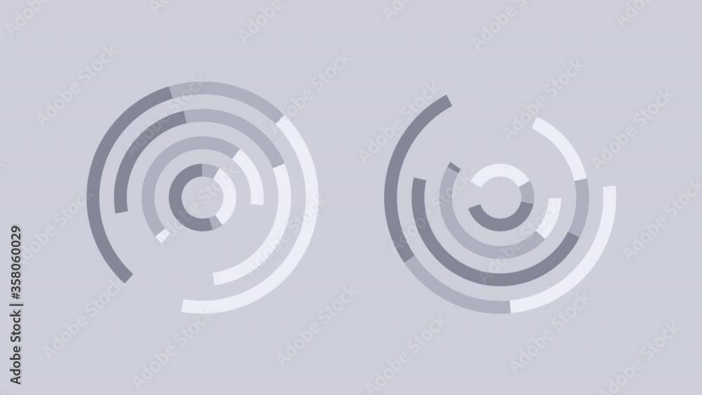 Doughnut charts loop animation of data changing on gray background Doughnut charts loop animation of data changing on gray background