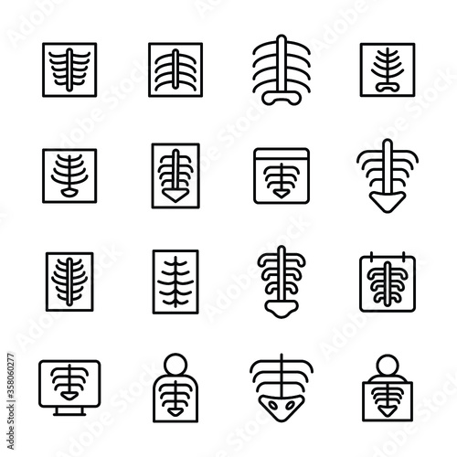 
Radiology, Radioscopy, Ribs, X Ray Line Vector Icons Set
