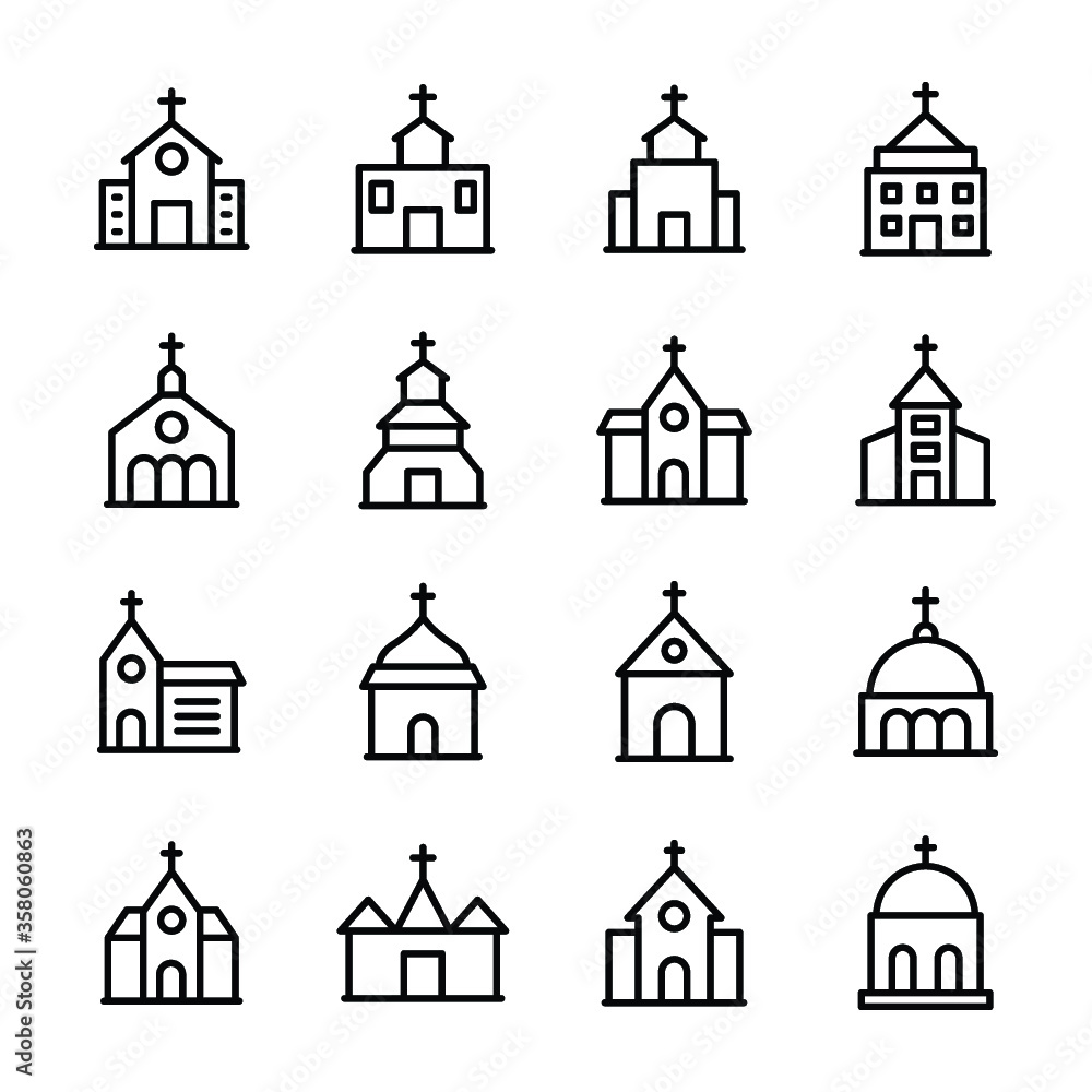 
Temple, Building, Real Estate, Religious Building Line Vector Icons Set
