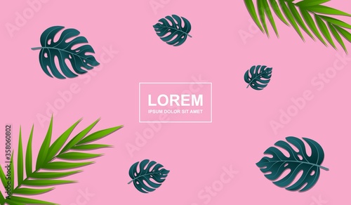 Tropical background with tropical leaves and pink background