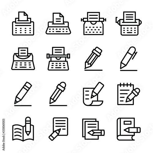 
Writer, Creative writer, Typewriter, Writing, Content Writer Line Vector Icons Set
