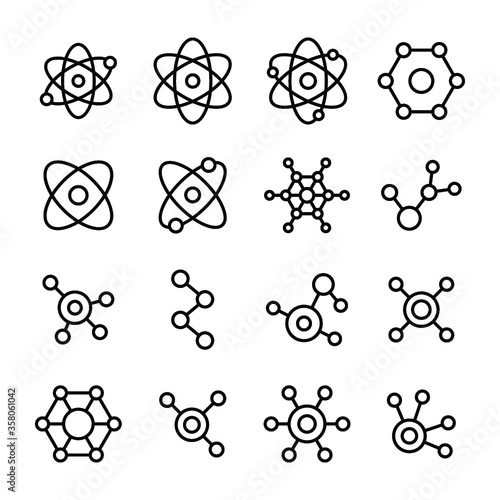 
Atomic, Molecule, Neutron, Cyclooctane, Positive Ion, Chemical Bonding Line Icons Set 
