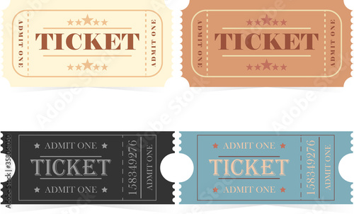 Set of retro vintage tickets templates. Template for movie entrance tickets and circus, movie theater, parties and concerts. Vector flat vintage style illustration.