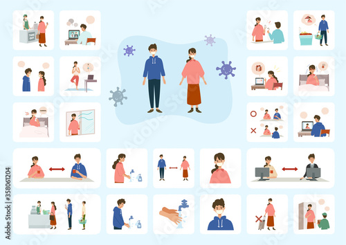 Vector illustration of people combating the coronavirus