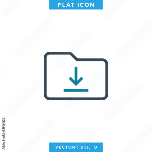 Folder Download Icon Design Template. Editable Stroke.