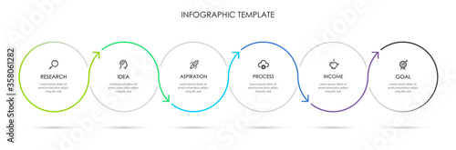 Vector Infographic thin line design with icons and 6 options or steps. Infographics for business concept.