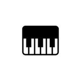 Piano icon vector in black flat glyph, filled style isolated on white background