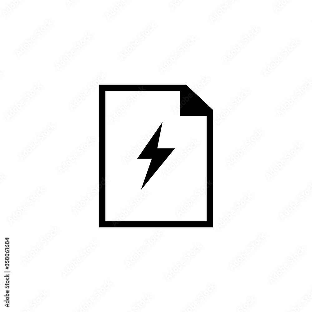 Electronic Flash Document, File and Lighting Bolt. Flat Vector Icon illustration. Simple black symbol on white background. Electronic Flash Document sign design template for web and mobile UI element. Electronic Flash Document, File and Lighting Bolt. Flat Vector Icon illustration. Simple black symbol on white background. Electronic Flash Document sign design template for web and mobile UI element.