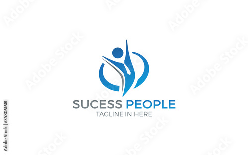 People logo with successful symbol in career with blue color