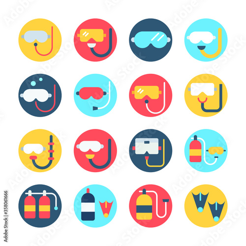  Scuba Circular Color Vector Icons Set 