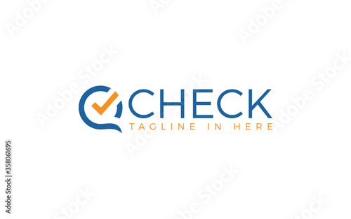 Wordmark logo with letter Q check mark symbol photo