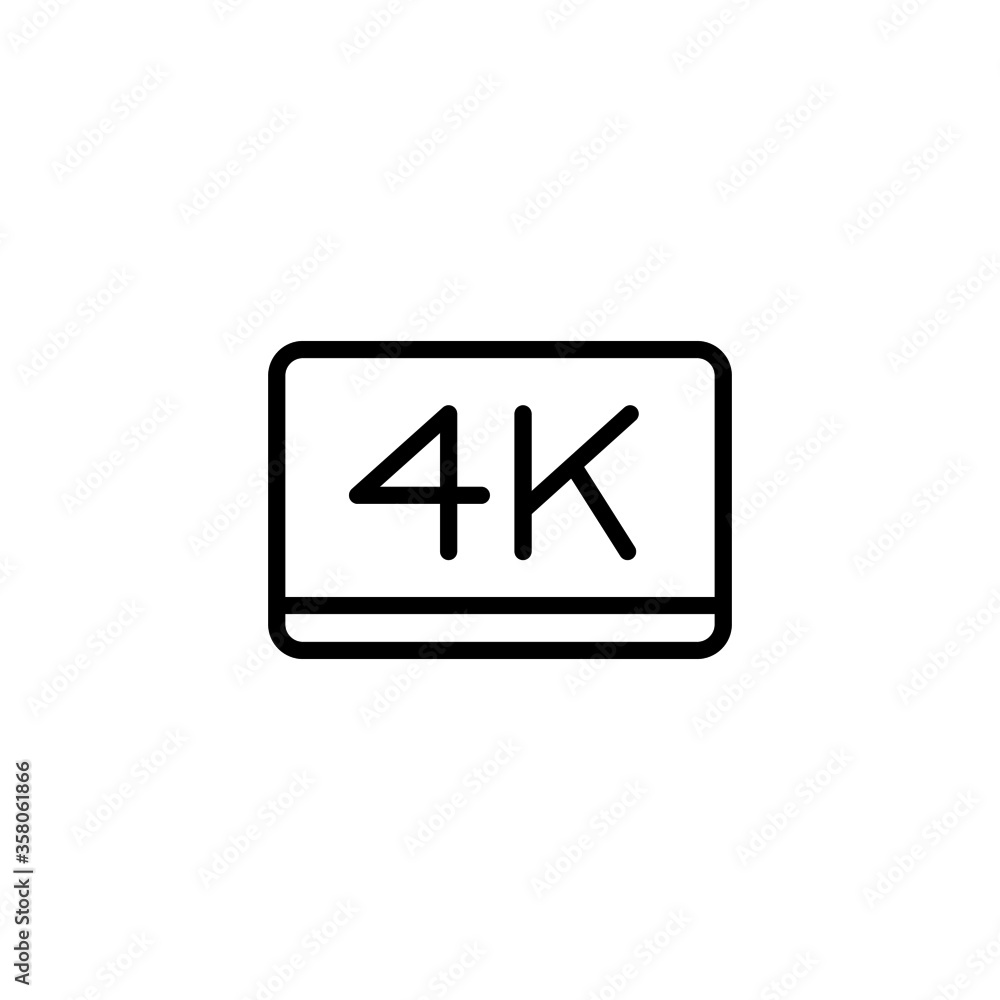 4k tv vector icon in black line style icon, style isolated on white background 4k tv vector icon in black line style icon, style isolated on white background