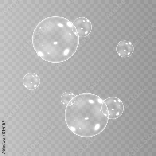 Realistic soap bubbles with rainbow reflection set of isolated vector illustrations.