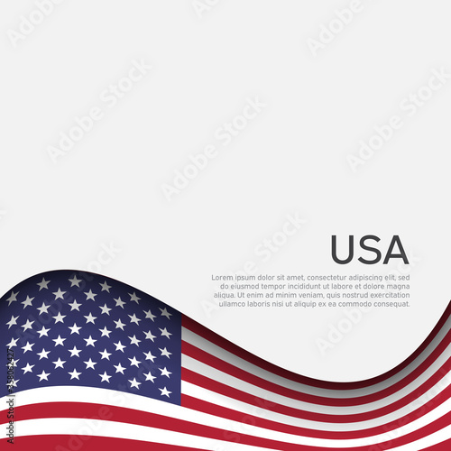 Abstract waving usa flag. Creative background for american patriotic holiday design. National usa poster. Business booklet, cover, banner in US colors. Paper cut style. Vector design